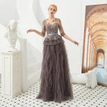 Brown Evening Dresses For Women With Half Sleeves Gorgeous O Neck Tiered Formal Gown