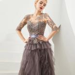 Brown Evening Dresses For Women With Half Sleeves Gorgeous O Neck Tiered Formal Gown