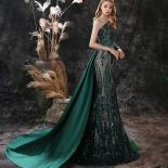 Evening Dresses One Shoulder Robe De Soiree Green Sequin Moroccan Kaftan Formal Prom Party Gown