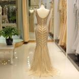 Youxi Mermaid Evening Dress V Neck Gold Crystal Beading Abendkleider Lang Formal Gown Robe De Soiree  Evening Dresses