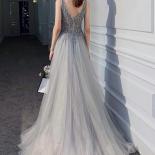 Dubai Evening Dresses 2023  Light Illusion Tulle Beading V Neck Sleeveless Goprgeous A Line Long Prom Formal Occasion Go