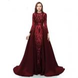 Long Sleeve Evening Dresses  Robe De Soiree Muslim Green Sequin Moroccan Kaftan Formal Prom Party Gown  Evening Dresses