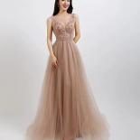 Sparkling Pink Long Evening Dresses V Neck Tulle Crystals Beaded Backless Formal Prom Gown For Women
