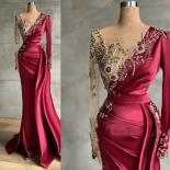 Wine Red Women's Evening Dresses Lace Applique  V Neck Long Sleeve Mermaid Princess Prom Gowns Formal Beach Party 2023 R