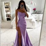 2023 Simple Satin Evening Dresses Mermaid Pink  Side Split Princess Prom Gowns Formal Fashion Celebrity Robe Vestidos No