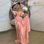 Gorgeous Women's Strapless Prom Dresses Pink  Mermaid High Side Slit Satin Sequined Formal Occasion Gowns Robes De Soir