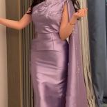 2023 Lavender Women's Evening Dresses Satin Mermaid Sleeveless Princess Prom Gowns Formal Fashion Celebrity Party Robe V