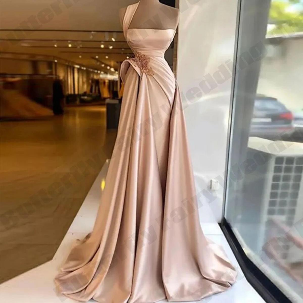 Mermaid Satin Evening Dresses 2023 One Shoulder Beadings Sparkly Custom Made Plus Size Prom Party Gowns Vestidos De Noch