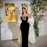 2023 Black Saudi Arabia Evening Dresses With Long Champagne Jacket Cape Puff Sleeves Event Gowns Dubai Prom Robes De Soi