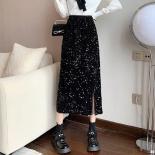 Silver Black Sequin Skirt Women Elegant Vintage Punk Evening Dress Slit  Summer Long Skirt High Waist Midi Skirts For Wo