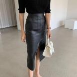 שחור דק ישר חצאיות דמוי עור נשים אביב חבילה חדשה היפ ארוך pu jupe שיק עיצוב מפוצל אופנה מוצק mujer