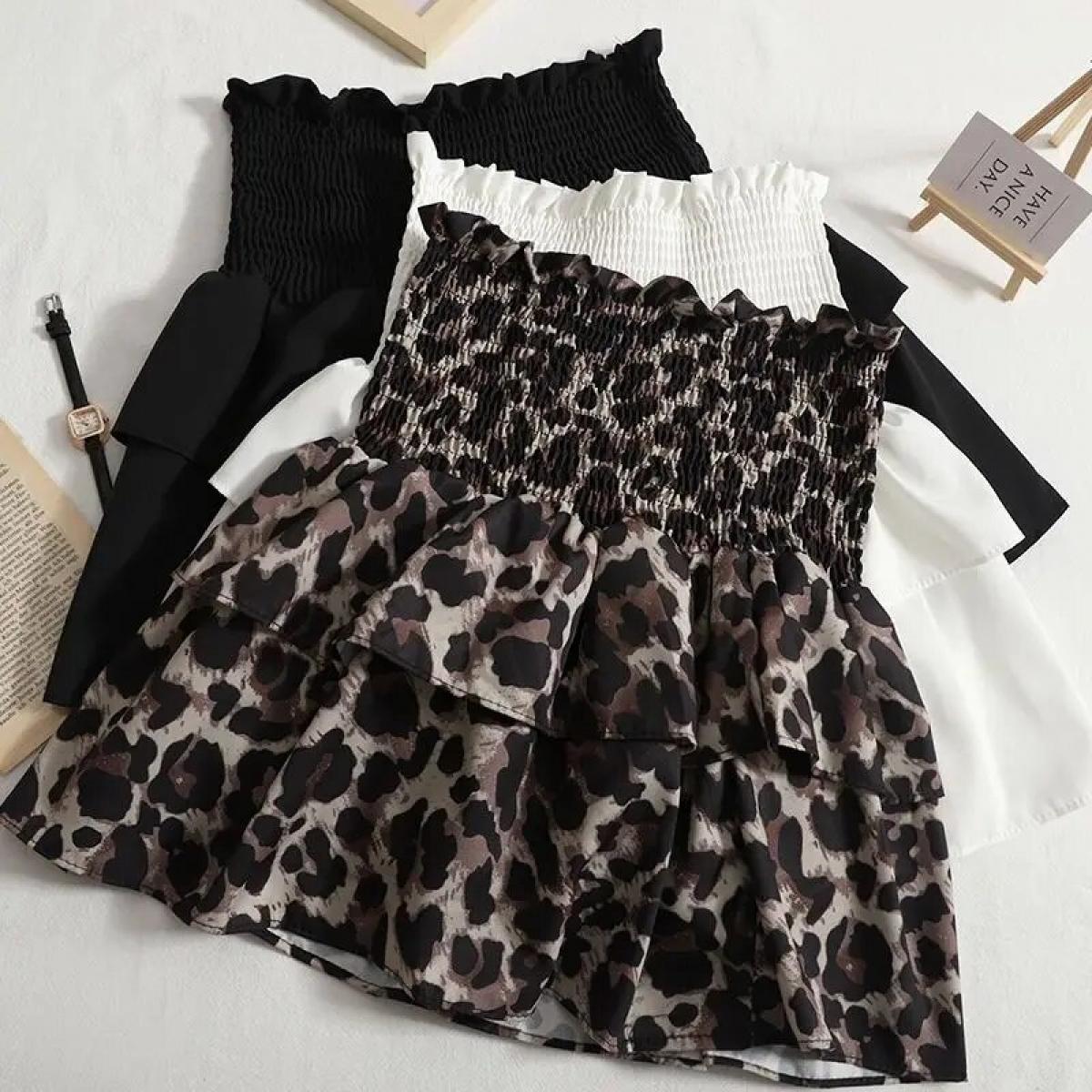 Cake Leopard  Mini Skirts Women High Waist Streetwear Chic Designed Popular Ins Hot Leisure Party Club Wear Faldas White