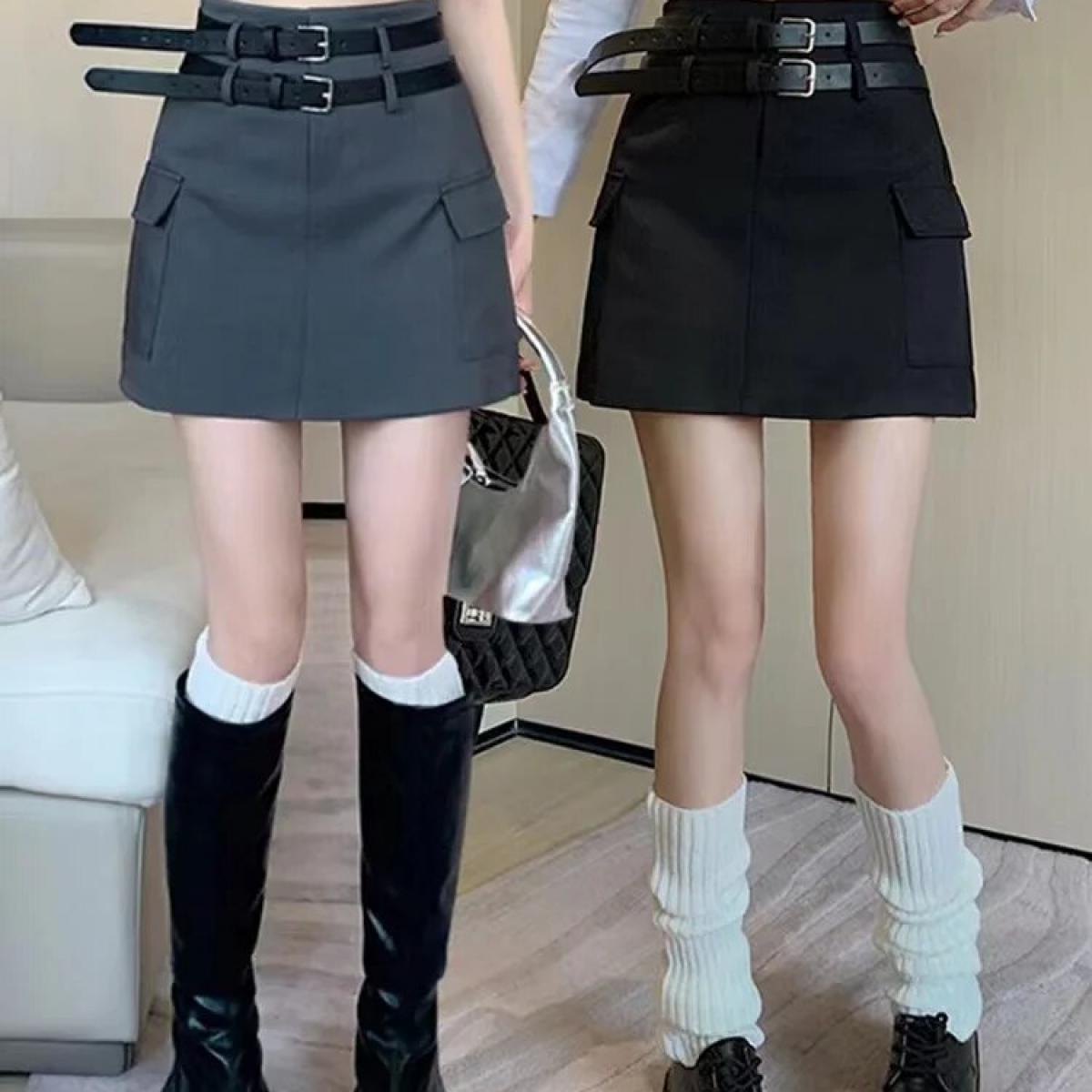 ملابس Y2k على طراز البضائع Jupe Harajuku بدلات رمادية صغيرة Faldas Mujer Moda 2023 تنانير ضيقة على الورك باللون الأسود تنانير Ro
