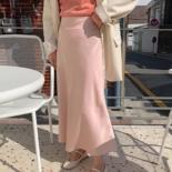 Slim A Line Solid Pink Satin Skirts Women Vintage Wrap Hip Faldas Largas Midi Suits Jupe Office Lady Black Ruffle Chiffo
