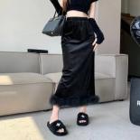 High Waist Black Velvet Skirt Women Long Y2k Clothes Grunge Feather Buttock Faldas Jupe 2023 Skirts For Women Retro Autu