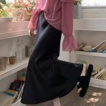 Spring Ol Bodycon Faldas Largas Midi Black Satin Skirt Wild  Style Long Skirts For Women Ruffle Mermaid  Fashion  Skirts