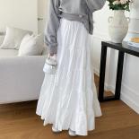 Casual Simple High Waist College Style Large White Cake Skirt Women Wild Pleated Skirt Faldas Largas Midi Long Spring  Y