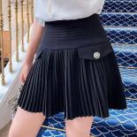 Mujer Faldas Slim Empire Waist Black Pleated Skirt Women Knee Wild 2023 Spring  Chic Elegant  Woolen Y2k Skirt