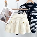Mujer Faldas Slim Empire Waist Black Pleated Skirt Women Knee Wild 2023 Spring  Chic Elegant  Woolen Y2k Skirt