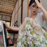 Women's Skirts Fashion Chiffon Folds Floral Long Jupe Faldas Largas Mujer 2023 Hhigh Waist A Line Summer Fashion Skirt R
