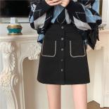 Faldas Mujer Moda 2023 Slim Retro Women's High Waist Solid Black Short Skirt A Line Wrapped Hip Pocket Half Woolen Skirt
