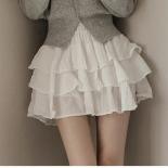 Skirts Women 2023 Jupe  Style Slim High Double Layer Pink Cake Skirt Ruffled Mini Sweet Faldas Mujer White Chiffon Skirt