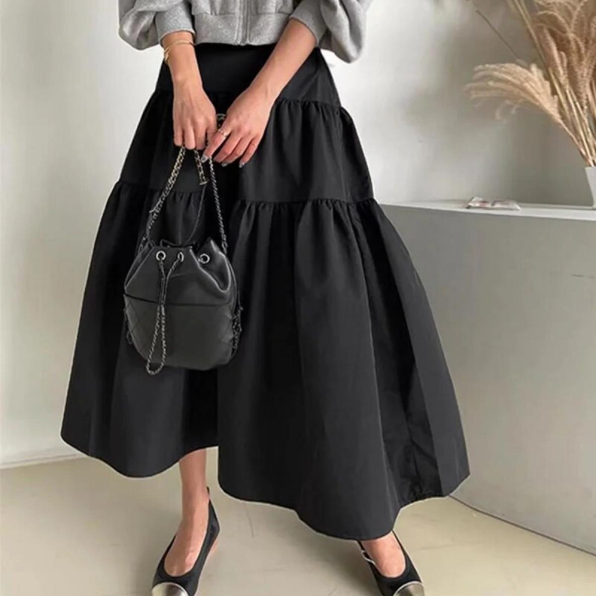 Long Skirts For Women Faldas Mujer Moda 2023 Casual Style High Waist Pleated Umbrella Skirts Vintage Spring Jupe Faldas 