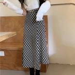 Oversize Autumn New High Waist Slim A Line Split Knitted Checkerboard Skirt Vintage Aesthetics Grunge Faldas Mujer Y2k S