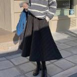 Black Thick Warm Cotton Padded Skirt For Women 2023 Autumn Winter Vintage Plaid A Line High Waist Midi Long Skirt Female