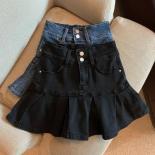 Women's Pleated Black Denim Skirt  Y2k Spring High Waist  Style Slim Bodycon A Line Mini Skirt Jeans Vintage Ruffle