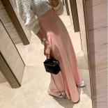 Slim Wrap Hip Elegant Pink Satin Fishtail Skirt Women Long Mujer Faldas Empire  Style Black White Mermaid Ol Silk  Skirt