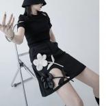 Black Cut Out Patchwork Floral Mini Skirt For Women High Waist  2023 Short Skirts Female Summer Clothing New Faldas Muje