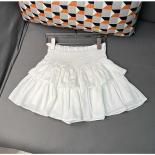 White Chiffon  Fashion Mini Skirt Woman Elastic High Waist Cake A Line Pleated Skirts Female Solid Color Women Clothing