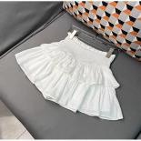 White Chiffon  Fashion Mini Skirt Woman Elastic High Waist Cake A Line Pleated Skirts Female Solid Color Women Clothing