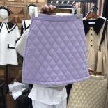 Quilted Cotton Padded Loose High Waist Diamond Plaid Buttock Wrap A Line Skirt  Style Faldas Mujer Moda Black Mini Skirt