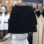 Quilted Cotton Padded Loose High Waist Diamond Plaid Buttock Wrap A Line Skirt  Style Faldas Mujer Moda Black Mini Skirt