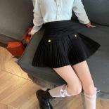 A Line Black Woolen Pleated Skirts Women Slim Wild Faldas Mujer Mini Umbrella Skirt High Waist Spring Jupe