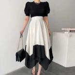 High Waist Black White Contrast Temperament Irregular Skirts For Women 2023 Vintage Maxi Faldas Mujer Moda  Fashion