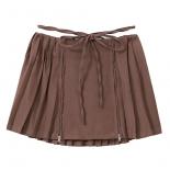  Lace Up High Waist Woman Skirts Spring Summer 2023 Bottoms  Causal Duoble Zippers A Line Skirt Mujer Black Faldas