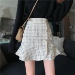 High Waist A Line Wrap Hip Skirt Ruffle Black Fishtail Skirt Mini  Style Y2k Clothes Tweed Plaid Skirts Faldas Mujer