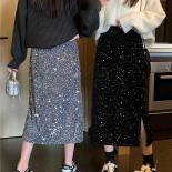 Fashion Wild High Waist Slim Black Sequins Skirt Women A Line Long Faldas Largas Y2k Skirts Grey Spring New
