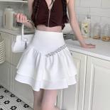 Hot Black White High Waist Ruffles Pleated Mini Skirt Women Fashion All Match A  Line Ball Gown Skirt 2023 New Mujer Fal