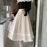 Retro Velvet Pleated Long Skirts Women New 2023  Lace Elegant Style High Waisted Slim A Line Midi Skirt