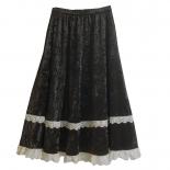 Retro Velvet Pleated Long Skirts Women New 2023  Lace Elegant Style High Waisted Slim A Line Midi Skirt