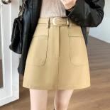 Simplicity Pu Leather Skirt High Waist With Waistband Pocket Waisted Slim Casual Pants Appear Thin A Line Skirt