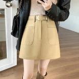 Simplicity Pu Leather Skirt High Waist With Waistband Pocket Waisted Slim Casual Pants Appear Thin A Line Skirt