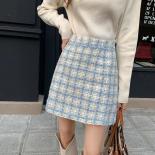 Fall Winter Plaid Skirt Womens High Waist Vintage Thick Glitter Mini Tweed Skirt Saia Feminina Slim A Line Pencil Skirts