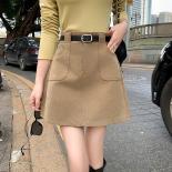 2023 Autumn Winter New Casual Popular Oxford Fabric Halfskirt High Waist A Line Wrapped Hip Shorts Skirt Pocket Belt Tre