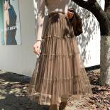 Women Clothes 2023 Autumn Winter New Retro Pleated Skirt Versatile Lace Side High Waisted Mid Length A Line Skirts