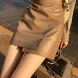  Style High Waisted Pu Leather Short Skirt Autumn Winter 2023 Versatile Sense Of Design Split Irregular A Line Skirts